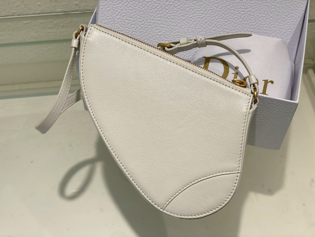 Dior Saddle Shoulder Pouch White Goatskin