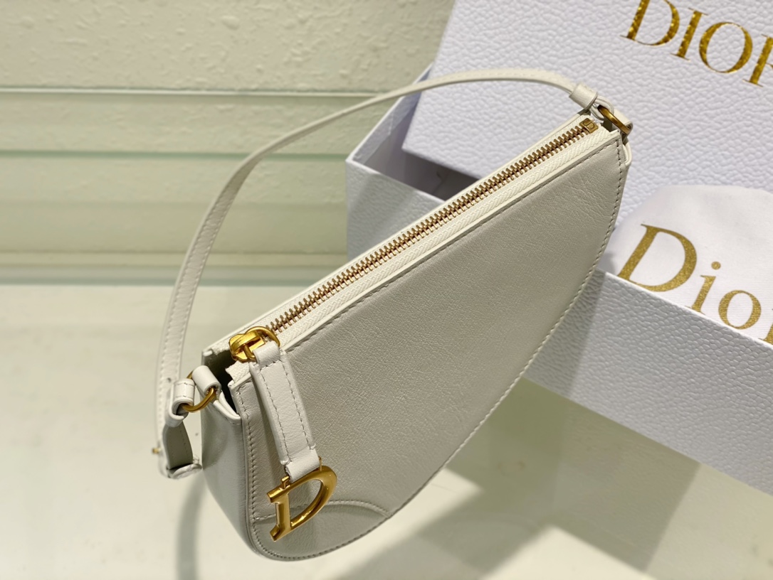 Dior Saddle Shoulder Pouch White Goatskin