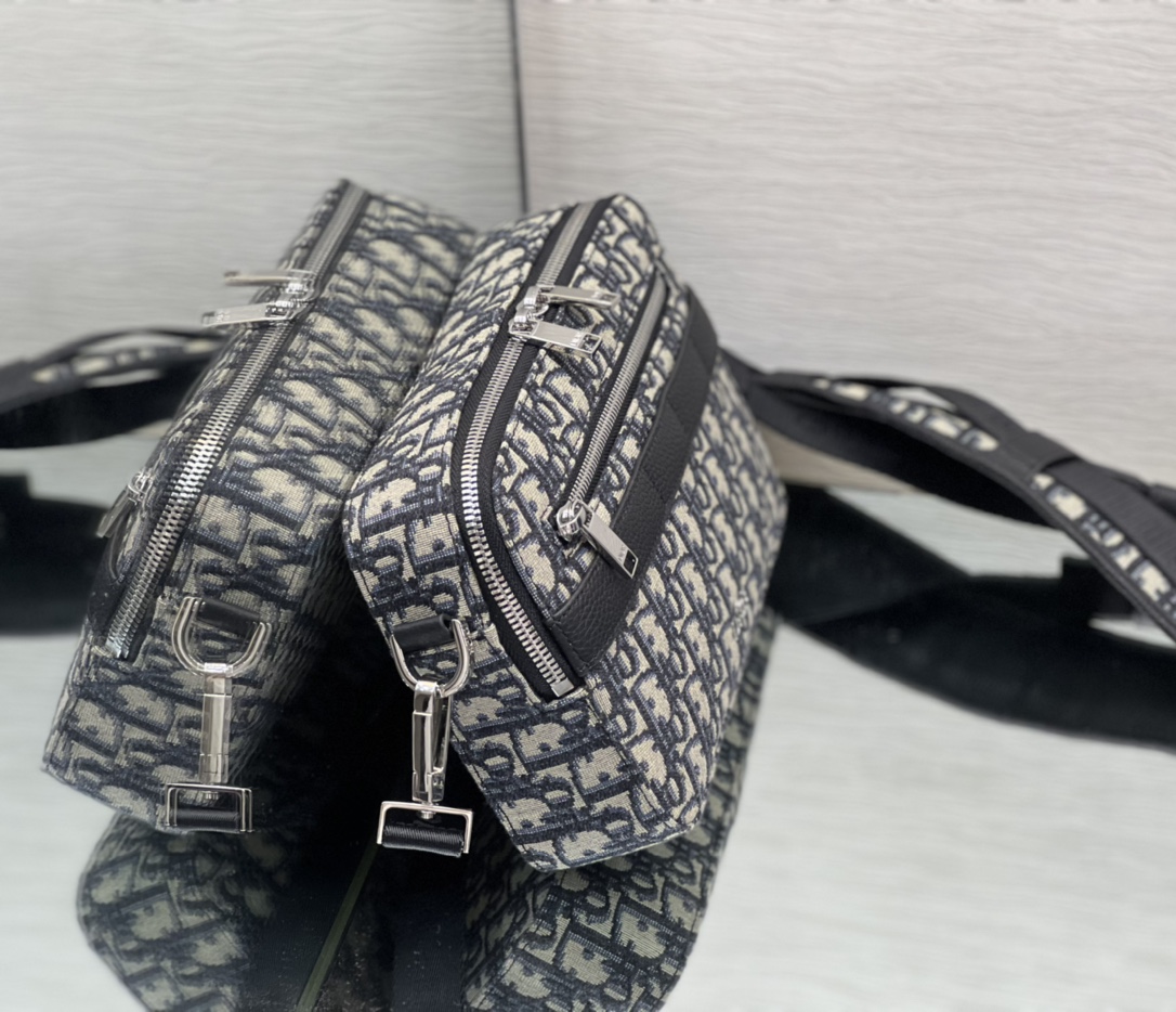 Dior Safari Bag With Strap Beige and Black Dior Oblique Jacquard