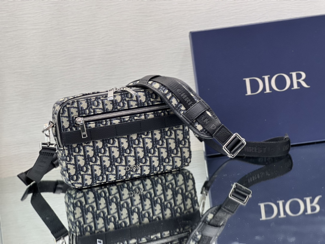 Dior Safari Bag With Strap Beige and Black Dior Oblique Jacquard