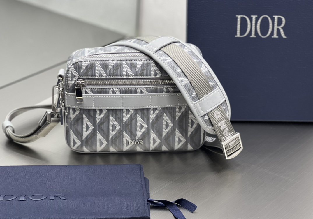 Dior Safari Bag With Strap Black Dior Gray CD Diamond Canvas