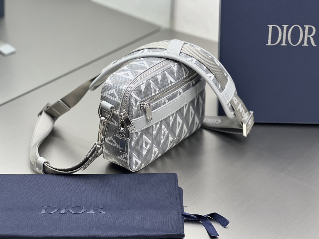 Dior Safari Bag With Strap Black Dior Gray CD Diamond Canvas