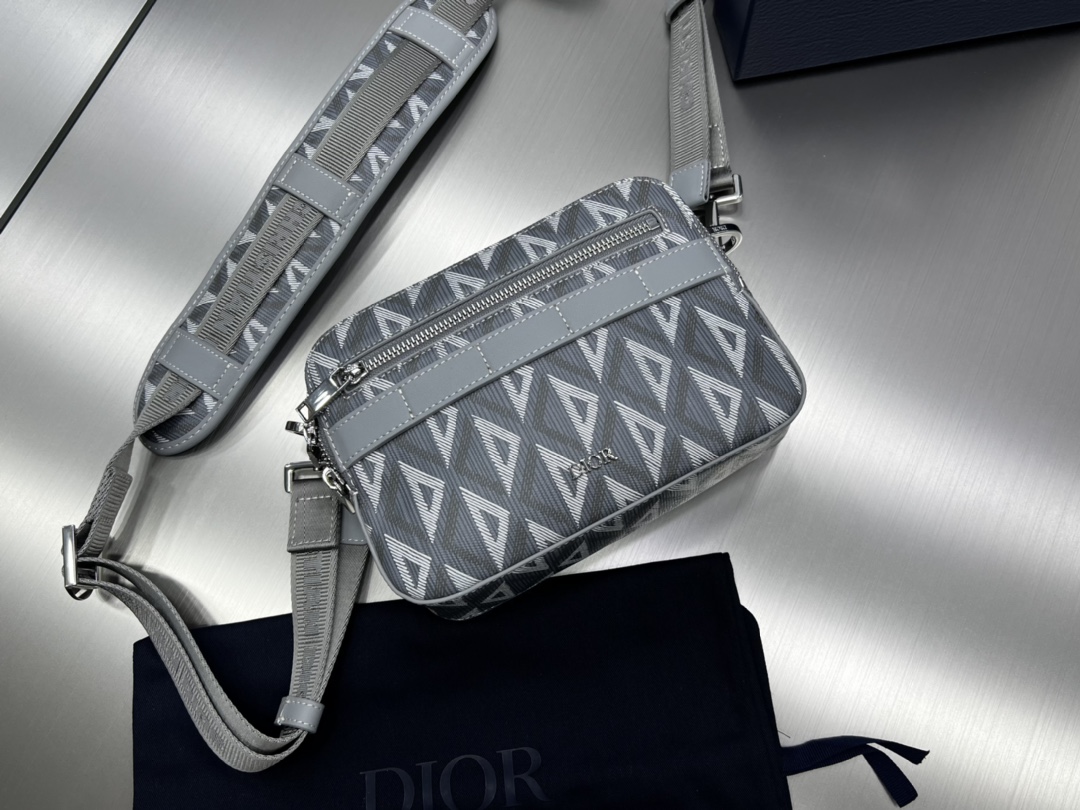 Dior Safari Bag With Strap Black Dior Gray CD Diamond Canvas