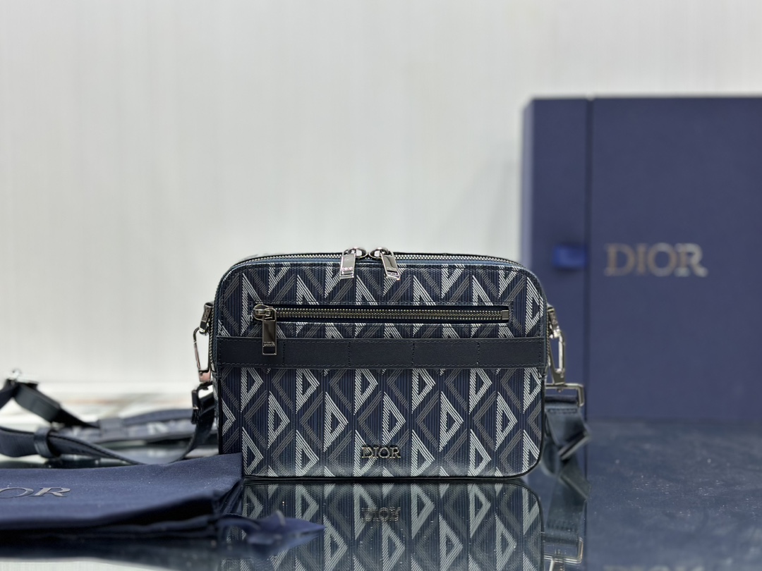 Dior Safari Bag With Strap Navy Blue CD Diamond Canvas