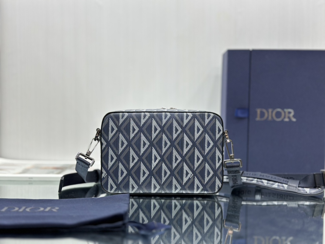 Dior Safari Bag With Strap Navy Blue CD Diamond Canvas