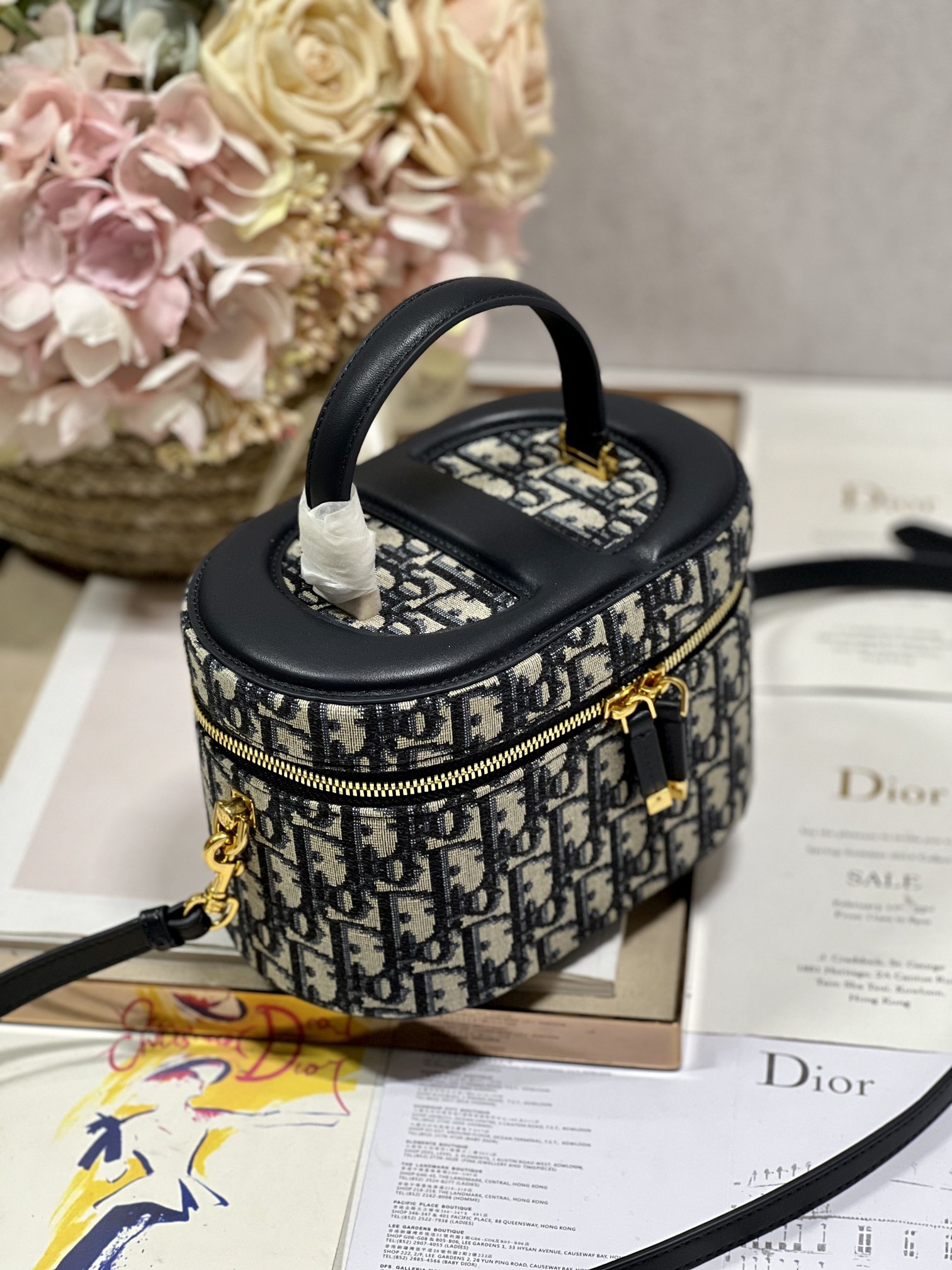 Dior Small Diortravel Blue Dior Oblique Embroidery Vanity Case White