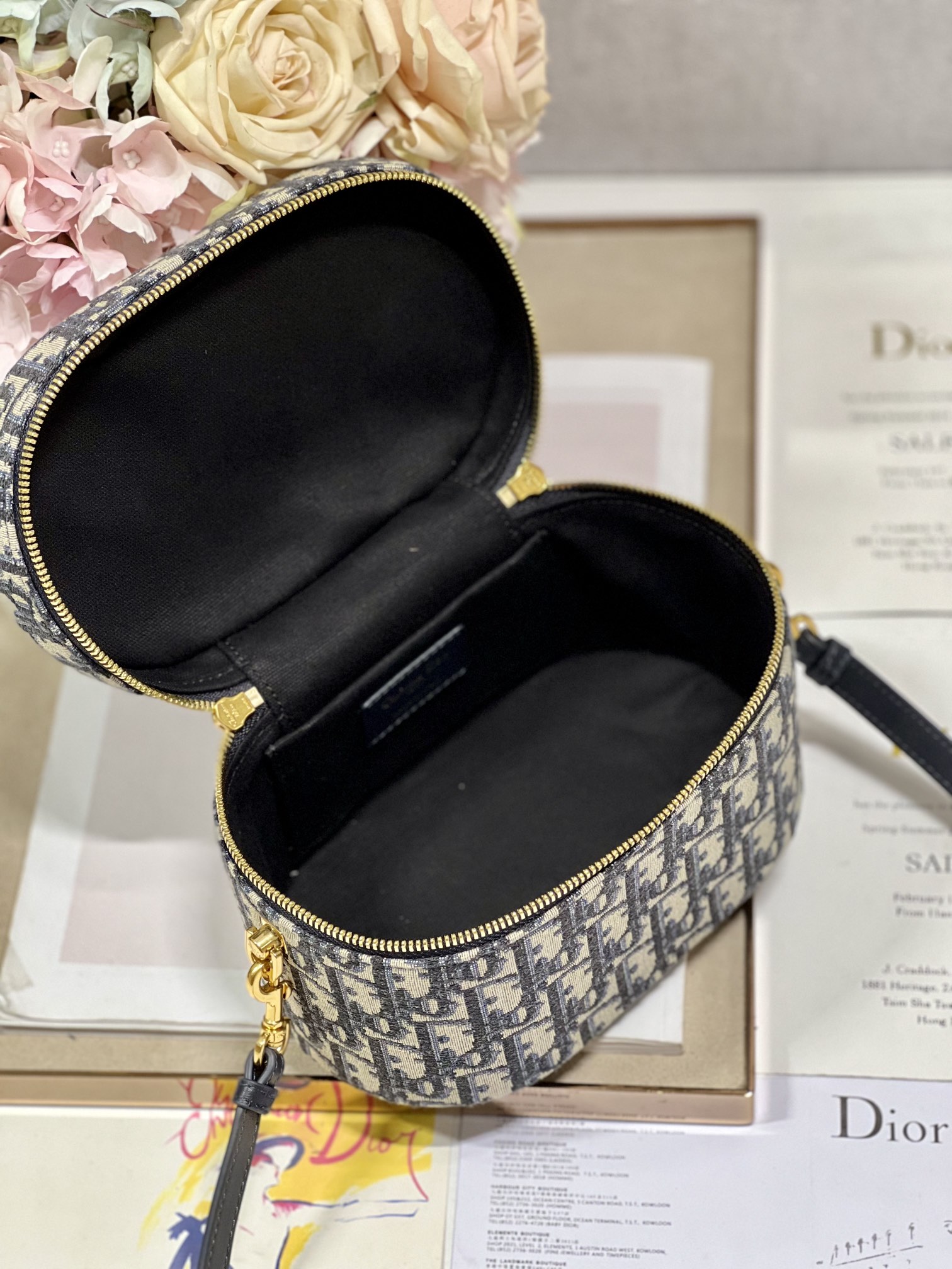 Dior Small Diortravel Blue Dior Oblique Embroidery Vanity Case White
