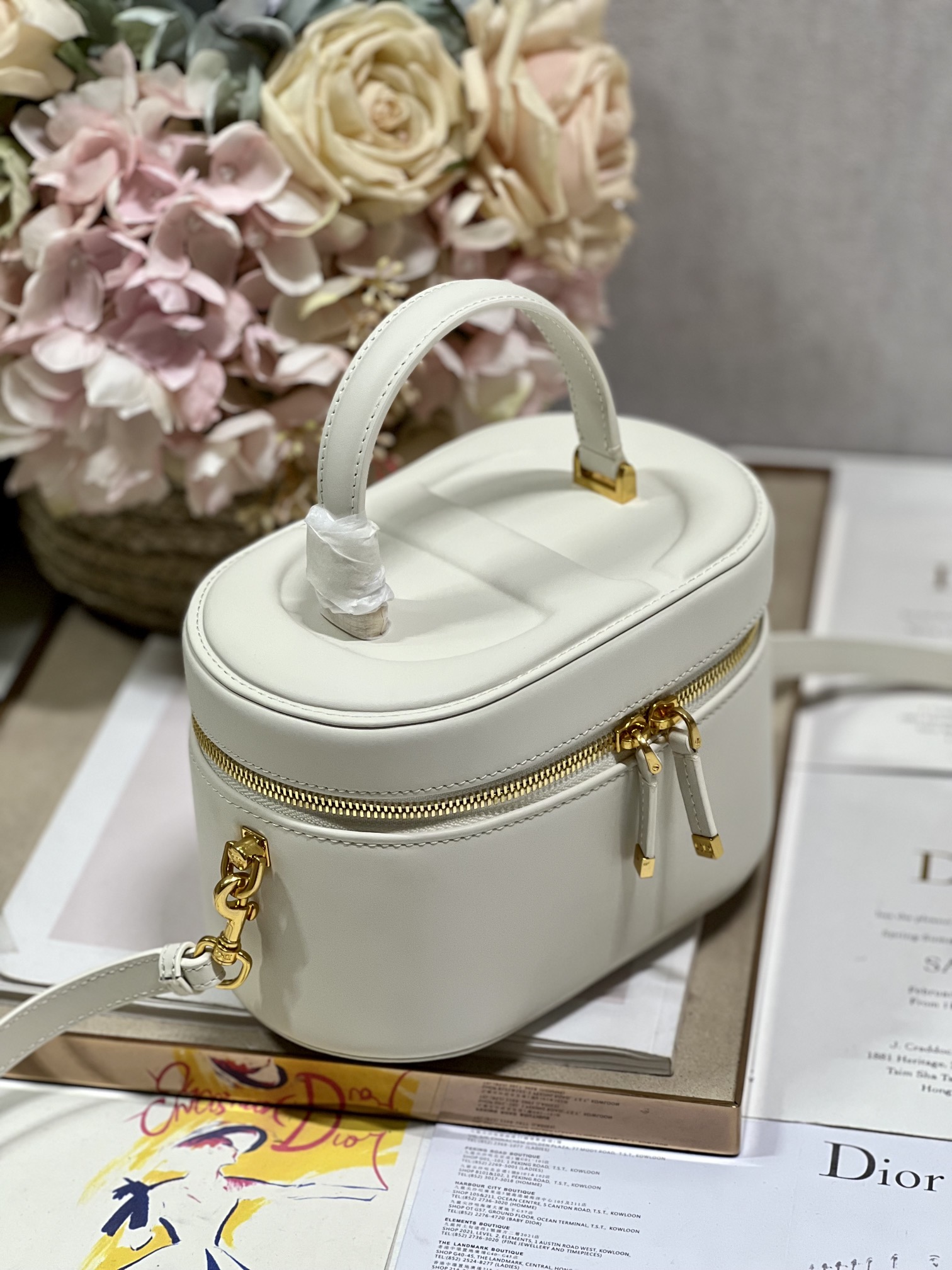 Dior Small Diortravel Leather Vanity Case White