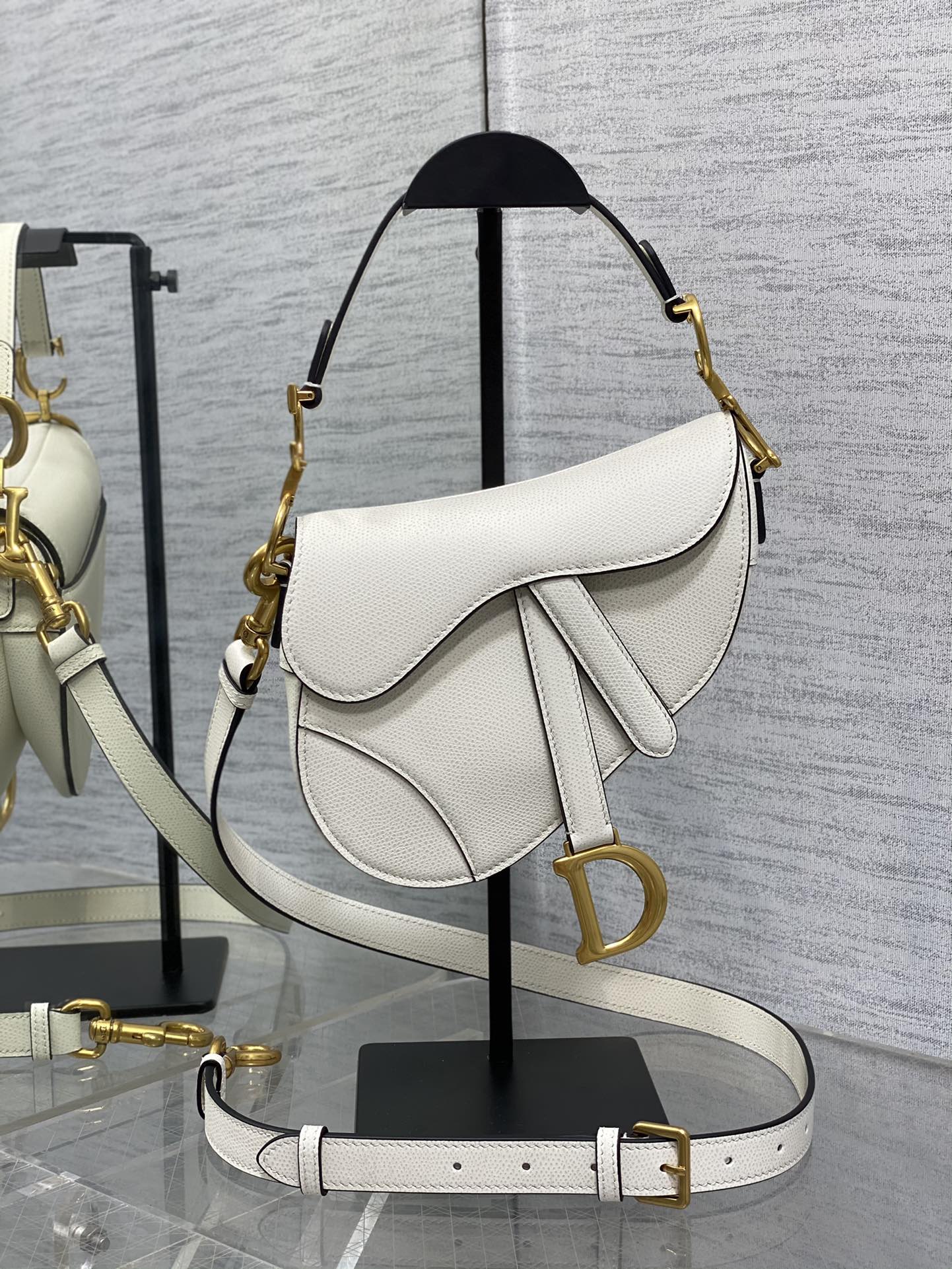 Dior Small Saddle Bag in White Calfskin