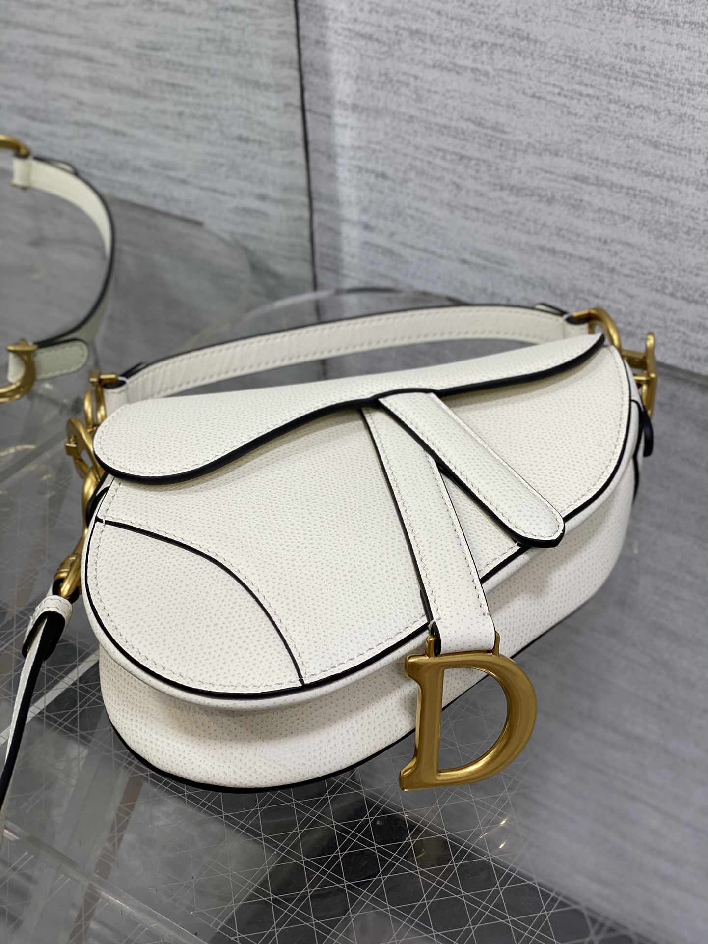 Dior Small Saddle Bag in White Calfskin