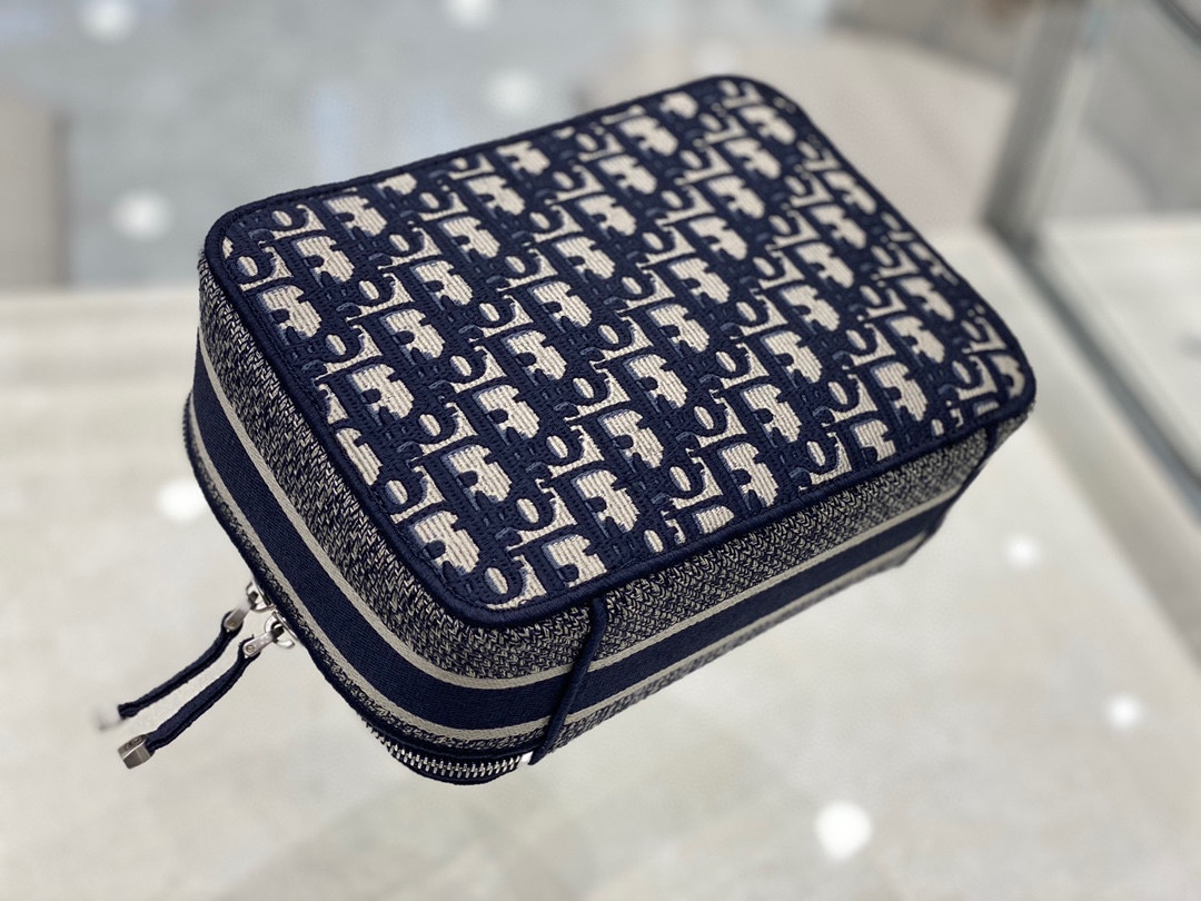 DiorTravel Vanity Box Case Embroidered Blue