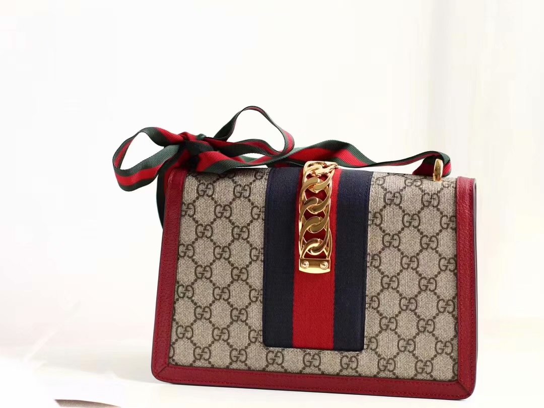 Discount Gucci 431666 New Sylvie GG Supreme Chain Bag Red