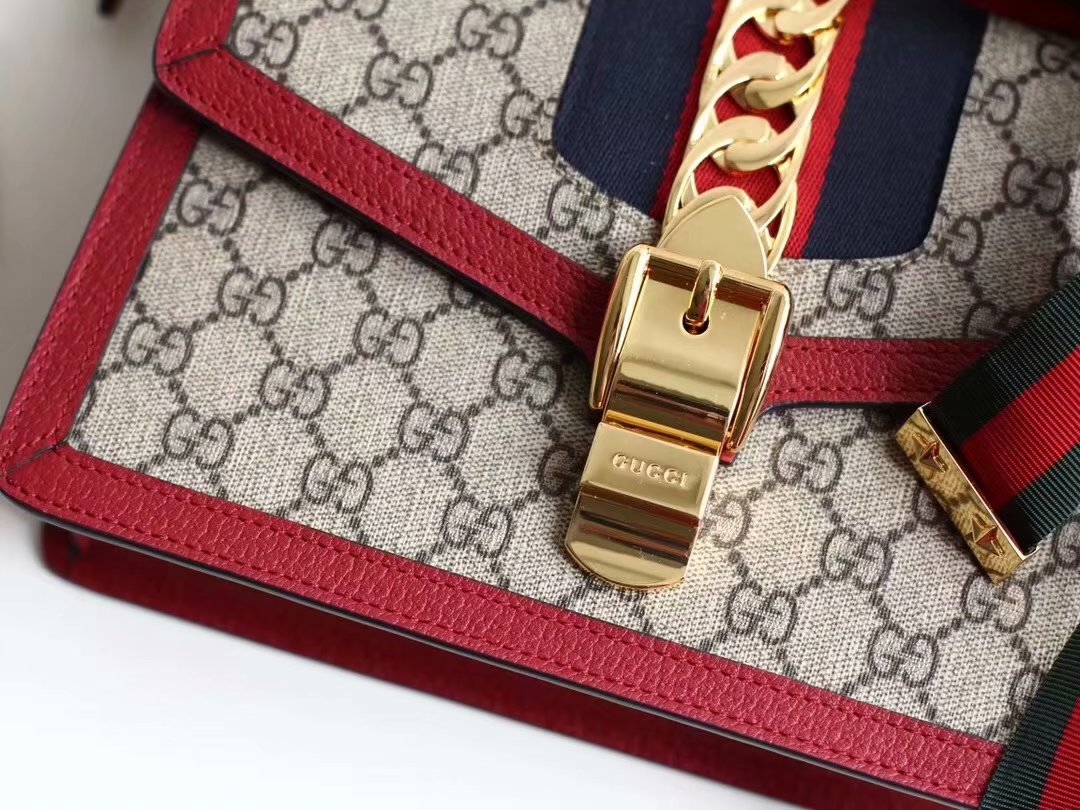 Discount Gucci 431666 New Sylvie GG Supreme Chain Bag Red