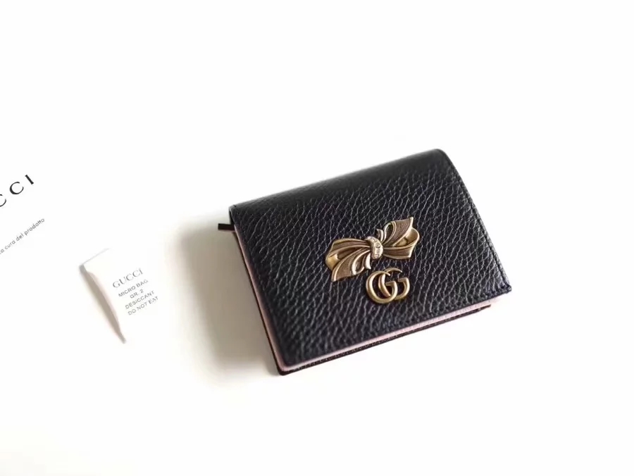 Discount Gucci 524289 Leather Women Card Case with Bow Black Leather