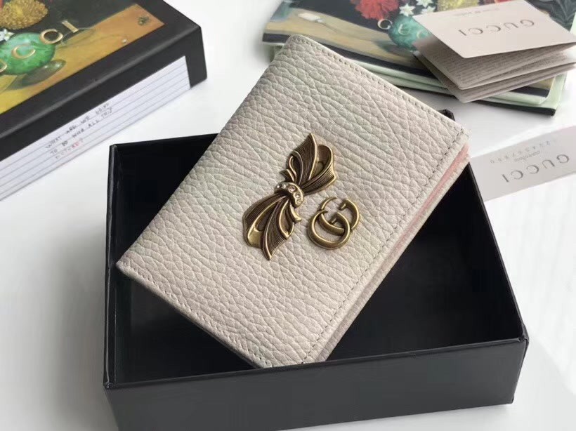 Discount Gucci 524289 Leather Women Card Case with Bow White Leather