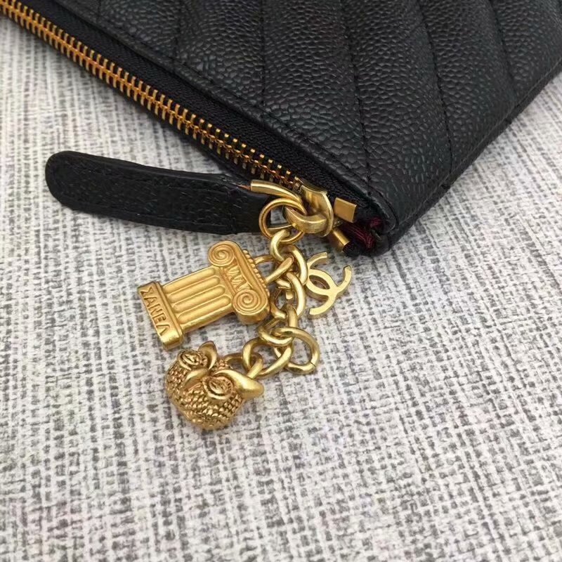 Fake Best Chanel Pouch Grained Calfskin Gold-Tone Metal Black