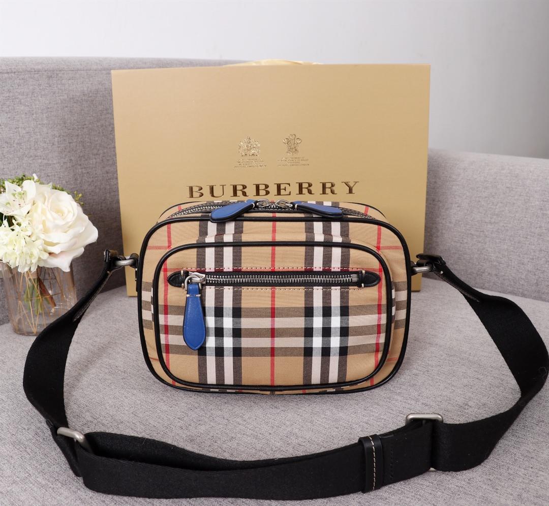 Fake Burberry 40743481 Men Vintage Check and Leather Crossbody Bag Blue