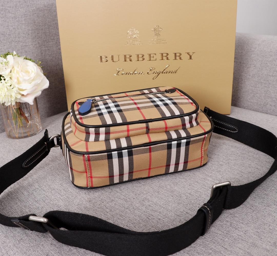 Fake Burberry 40743481 Men Vintage Check and Leather Crossbody Bag Blue