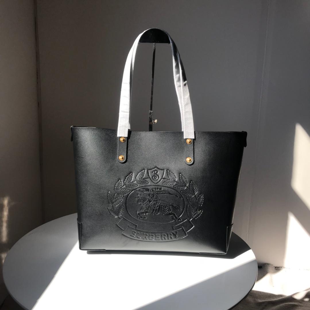 Fake Burberry 40801091 Small Embossed Crest Leather Women Tote Black