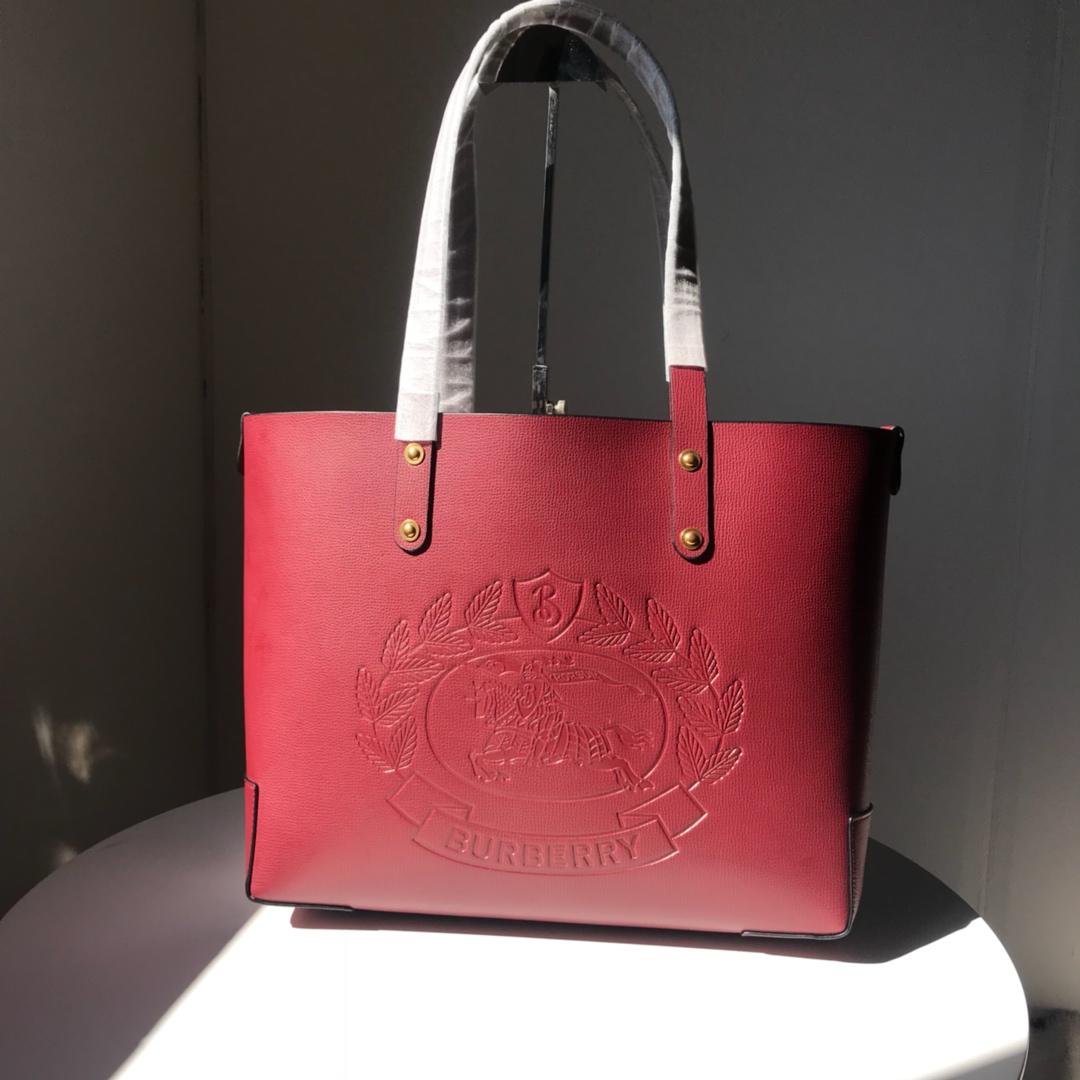 Fake Burberry 40801091 Small Embossed Crest Leather Women Tote Red