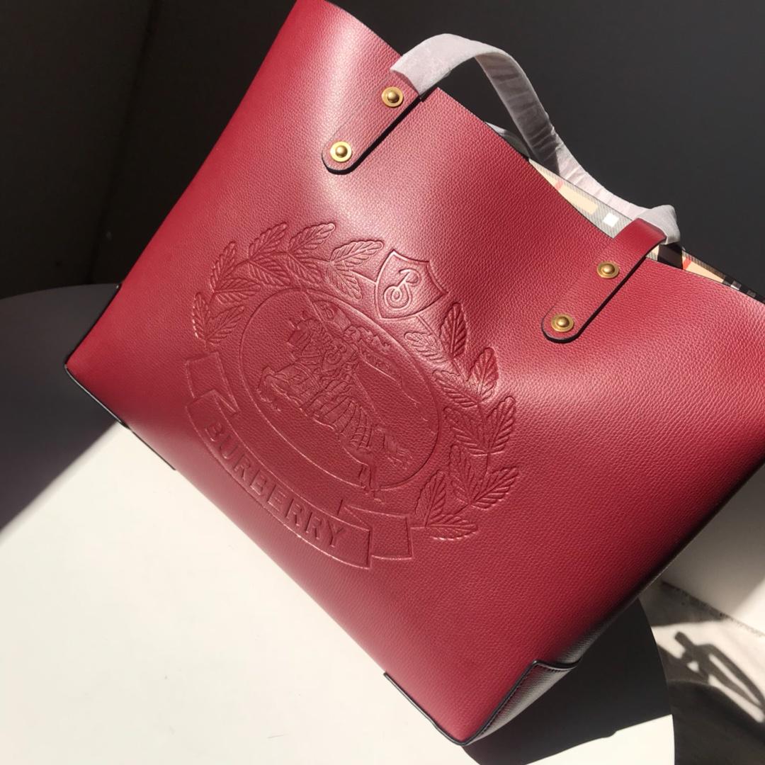 Fake Burberry 40801091 Small Embossed Crest Leather Women Tote Red