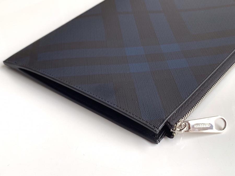 Fake Burberry Men London Check and Leather Zip Pouch Navy Black