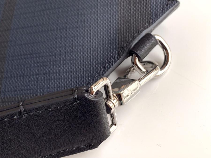 Fake Burberry Men London Check and Leather Zip Pouch Navy Black