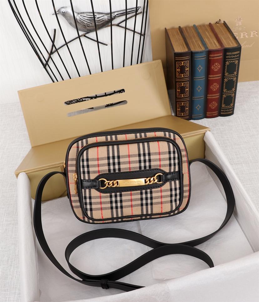 Fake Burberry The 1983 Check Link Camera Bag Calf Leather Black