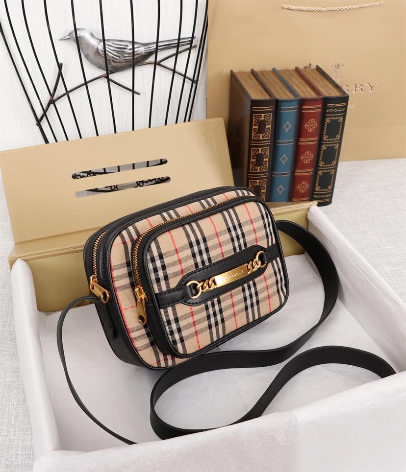 Fake Burberry The 1983 Check Link Camera Bag Calf Leather Black