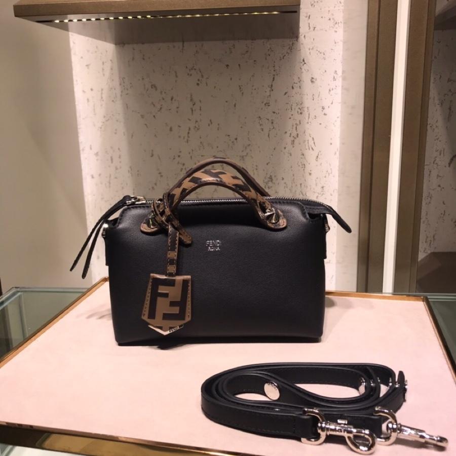 Fake Fendi By The Way Regular Exotic Black Leather Boston Bag 28cm and 20cm