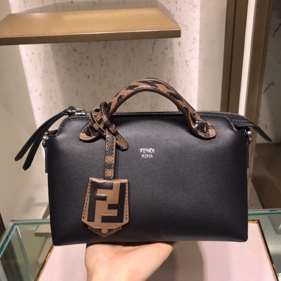 Fake Fendi By The Way Regular Exotic Black Leather Boston Bag 28cm and 20cm