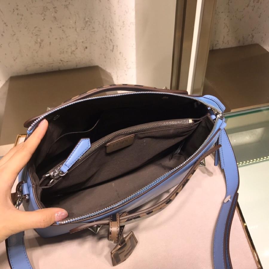 Fake Fendi By The Way Regular Exotic Blue Leather Boston Bag 28cm and 20cm