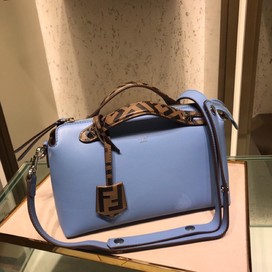 Fake Fendi By The Way Regular Exotic Blue Leather Boston Bag 28cm and 20cm