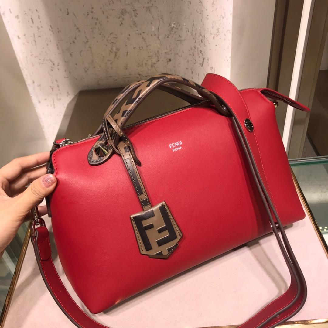 Fake Fendi By The Way Regular Exotic Red Leather Boston Bag 28cm and 20cm