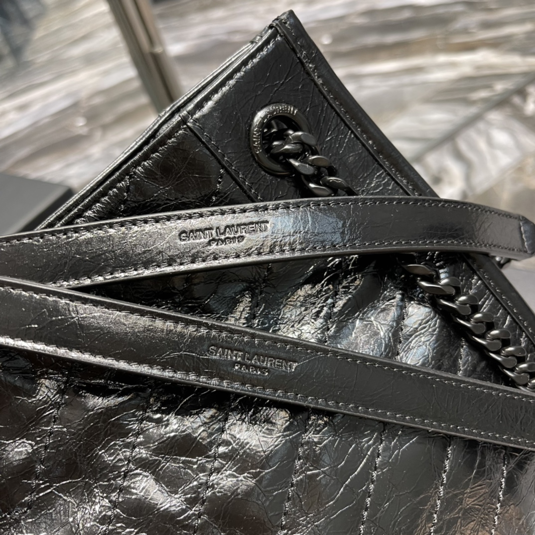 Fake Saint Laurent Niki Shopping Bag Wrinkled Leather Black