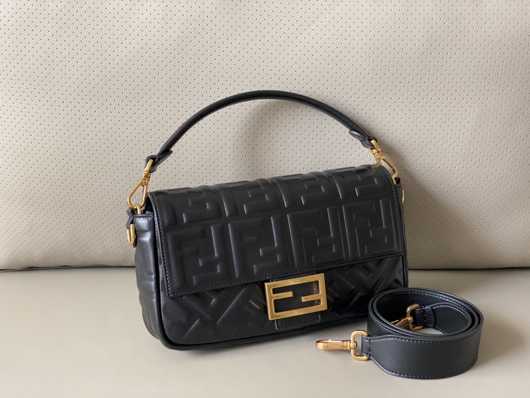 Fendi Baguette Black Nappa Leather Bag