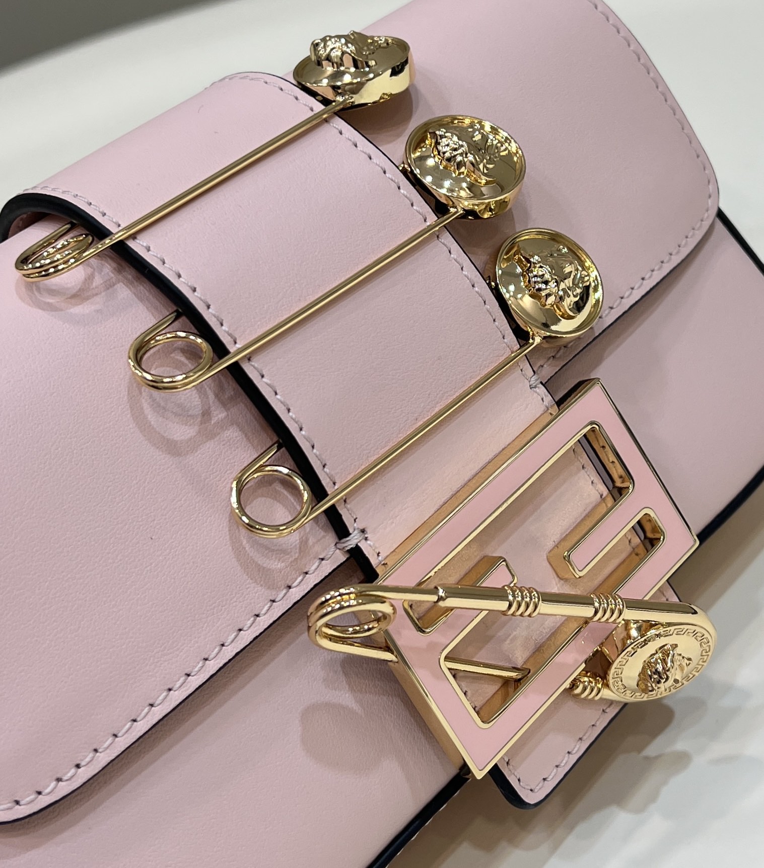 Fendi Baguette Brooch Fendace Pink Leather Bag With Double Straps