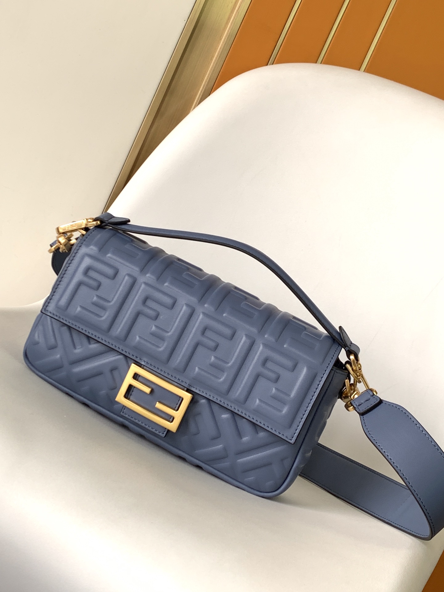 Fendi Baguette Nappa Leather Bag in Blue