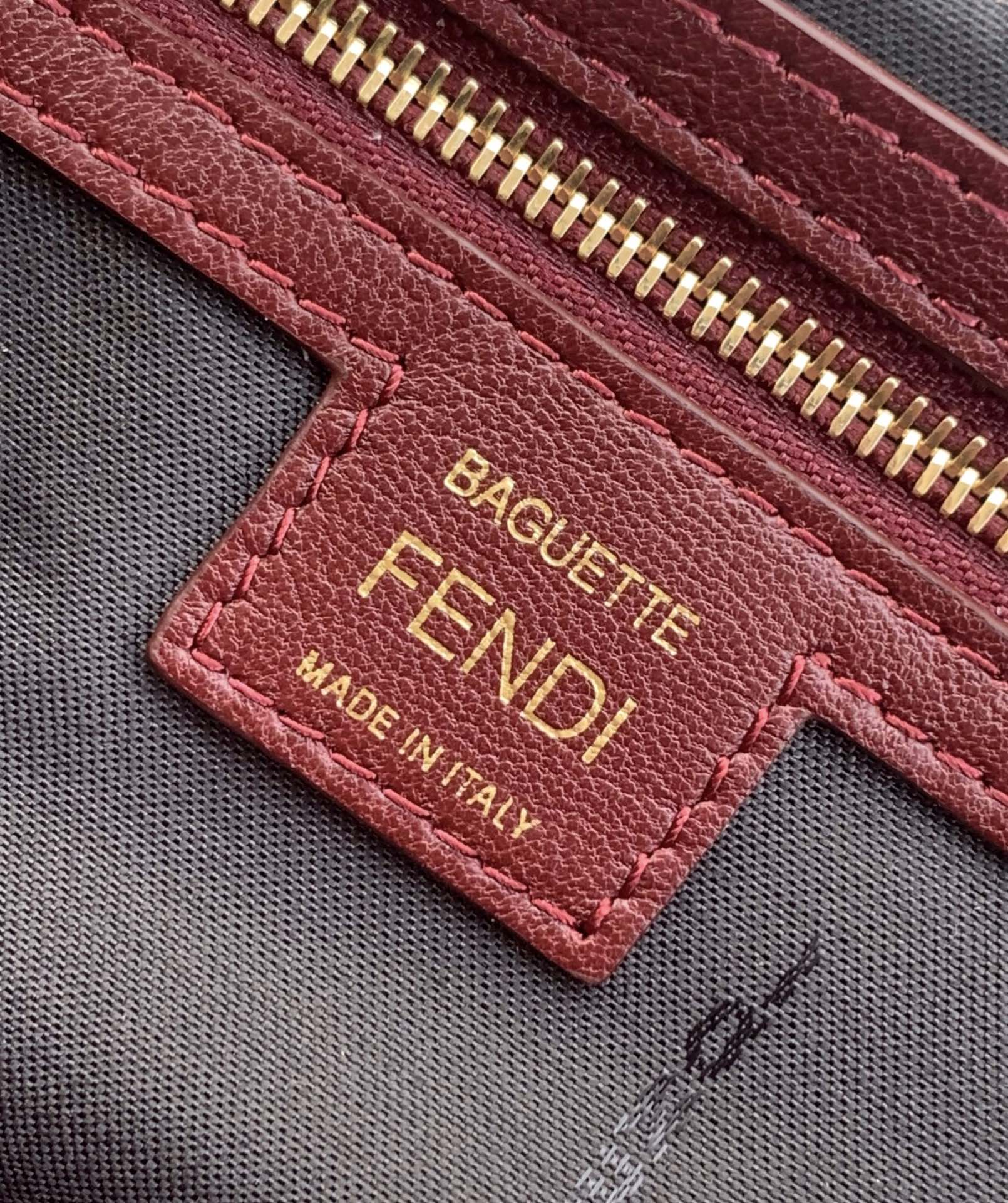 Fendi Baguette Nappa Leather Bag in Dark Red