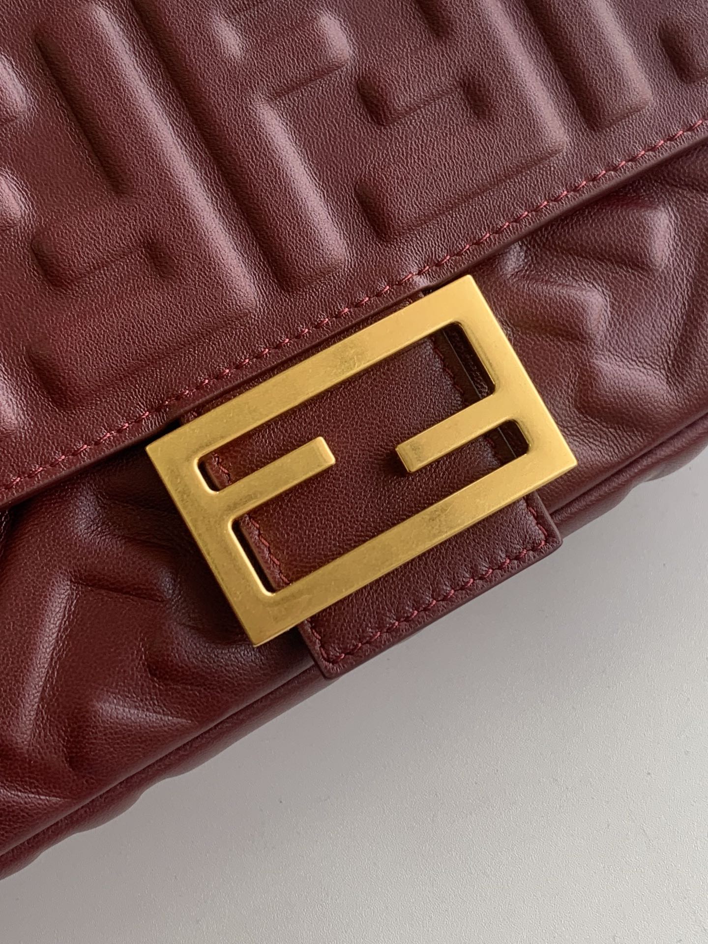 Fendi Baguette Nappa Leather Bag in Dark Red