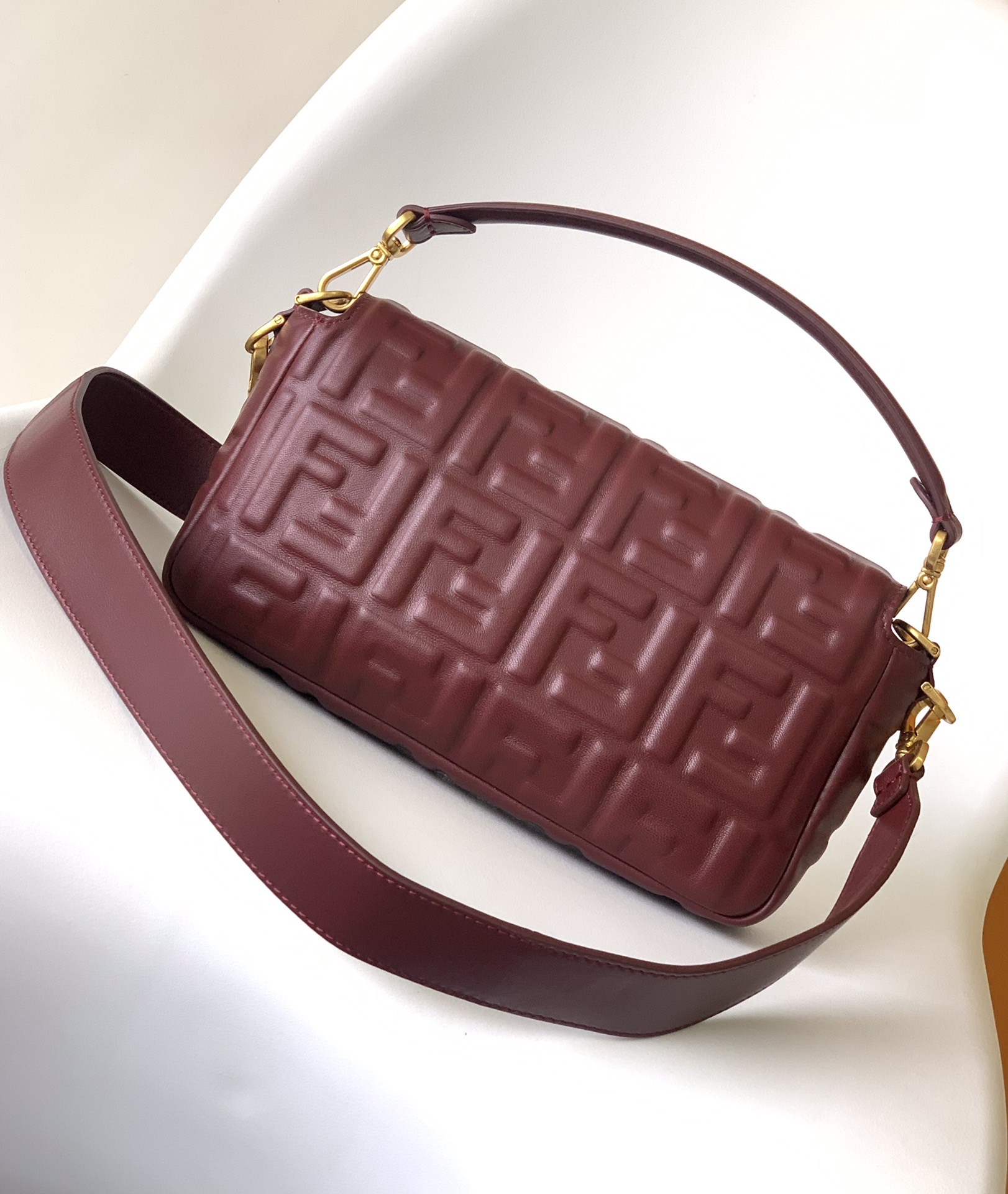 Fendi Baguette Nappa Leather Bag in Dark Red