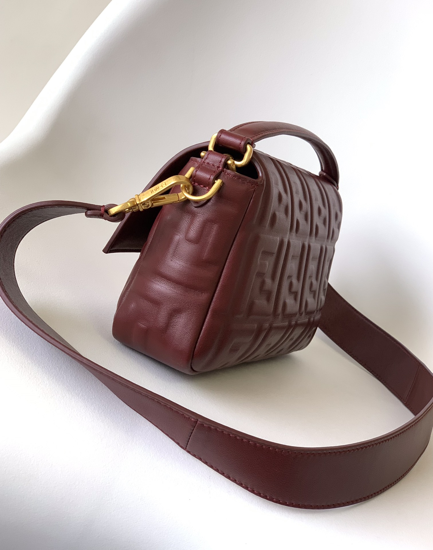 Fendi Baguette Nappa Leather Bag in Dark Red