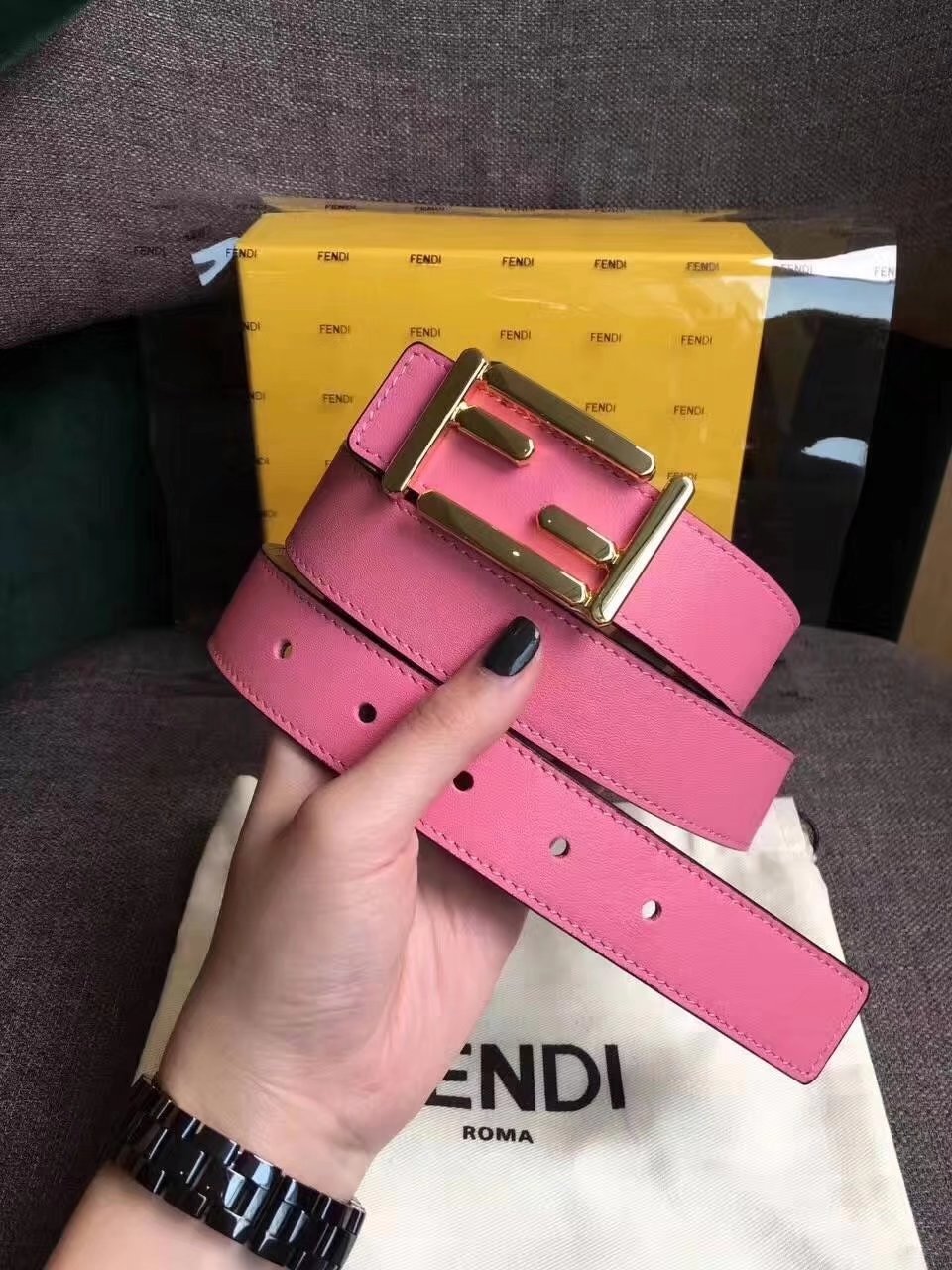 Fendi Baguette Women Belt Pink