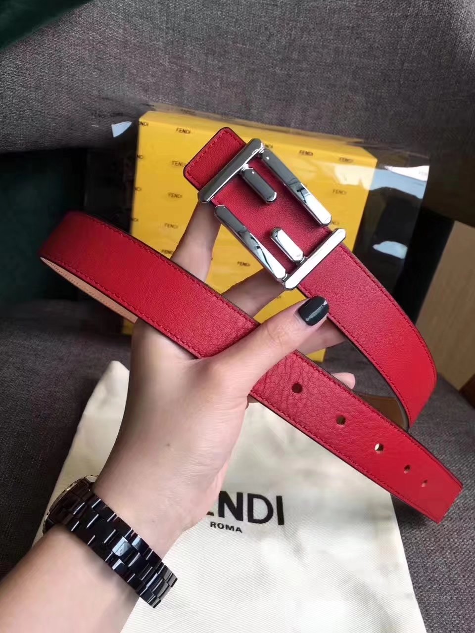 Fendi Baguette Women Belt Red