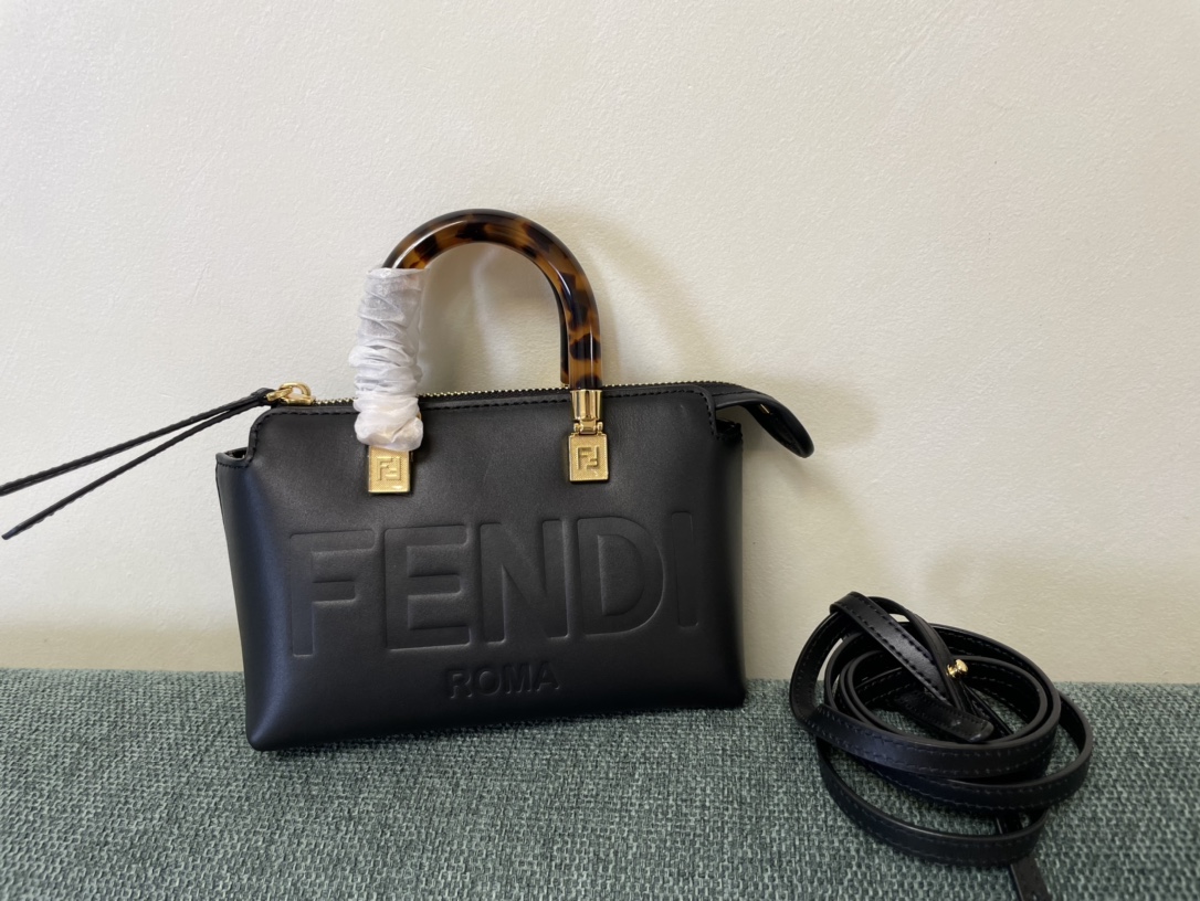 Fendi By The Way Mini Small Boston Bag in Light Black Leather 