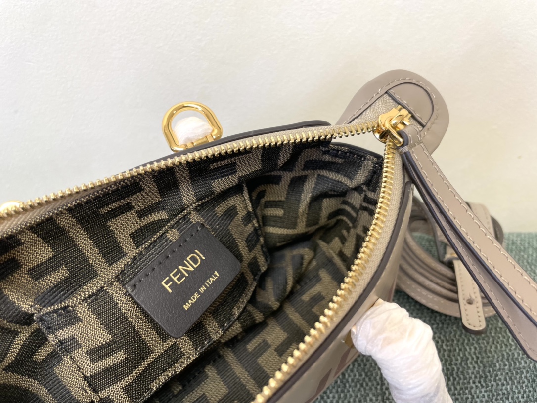 Fendi By The Way Mini Small Boston Bag in Light Gray Leather 