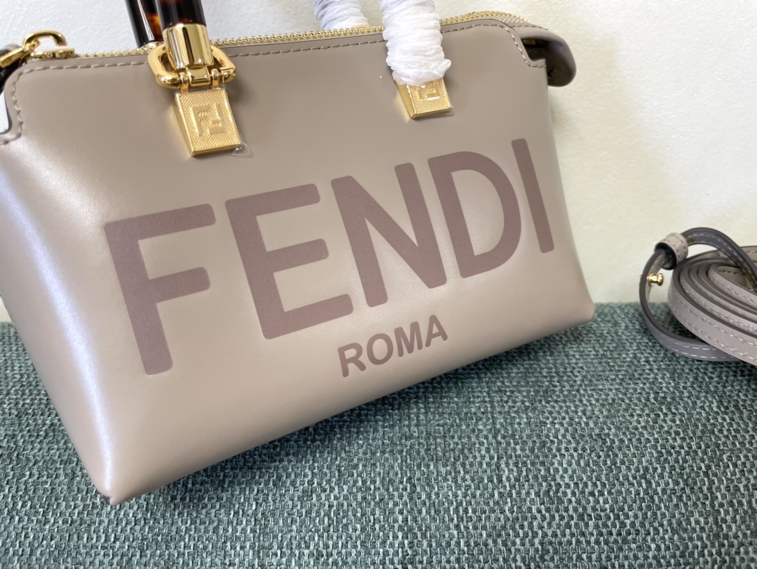 Fendi By The Way Mini Small Boston Bag in Light Gray Leather 