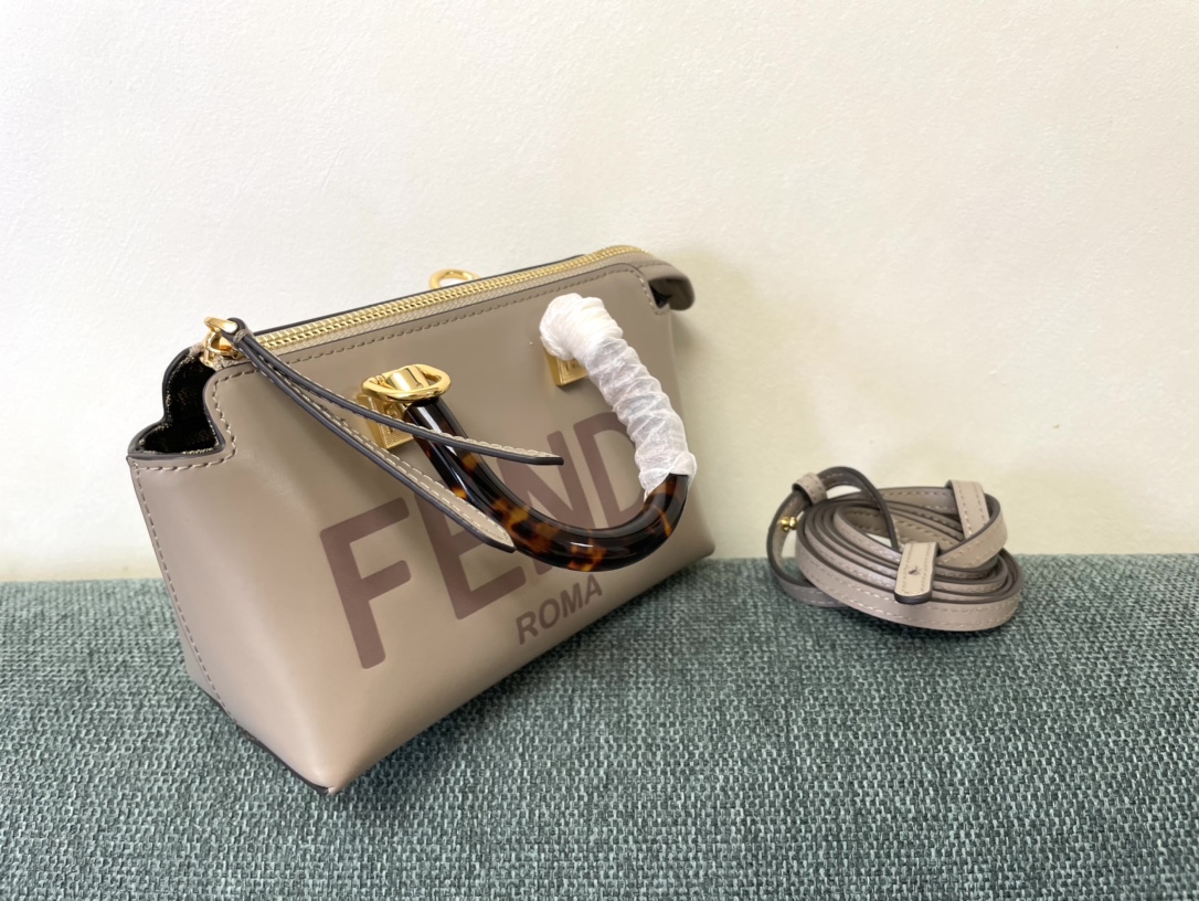 Fendi By The Way Mini Small Boston Bag in Light Gray Leather 