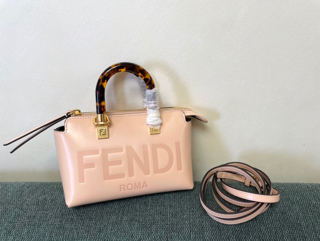 Fendi By The Way Mini Small Boston Bag in Light Pink Leather 