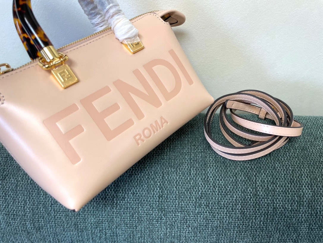 Fendi By The Way Mini Small Boston Bag in Light Pink Leather 